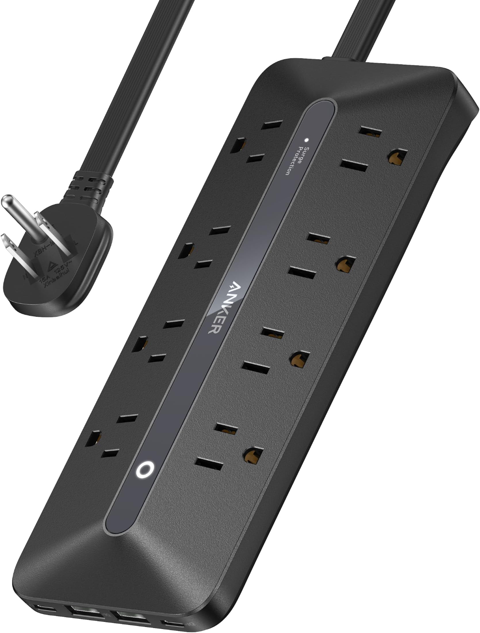 Anker Power Strip with 900J Surge Protector, Flat Plug Extension Cord with Multiple Outlets, 8 AC, 2 USB A & 2 USB C Ports for 35W Max, 5ft Outlet Extender, Dorm Room Essentials, Home Office