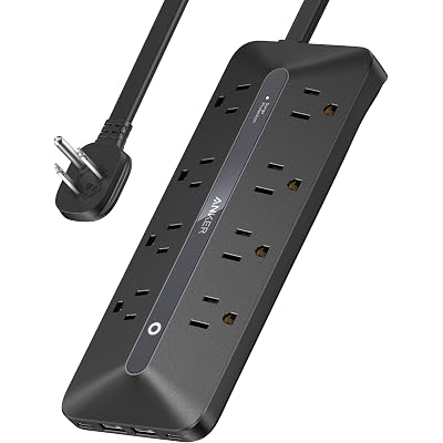 Anker Power Strip with 900J Surge Protector, Flat Plug Extension Cord with Multiple Outlets, 8 AC, 2 USB A & 2 USB C Ports for 35W Max, 5ft Outlet Extender, Dorm Room Essentials, Home Office