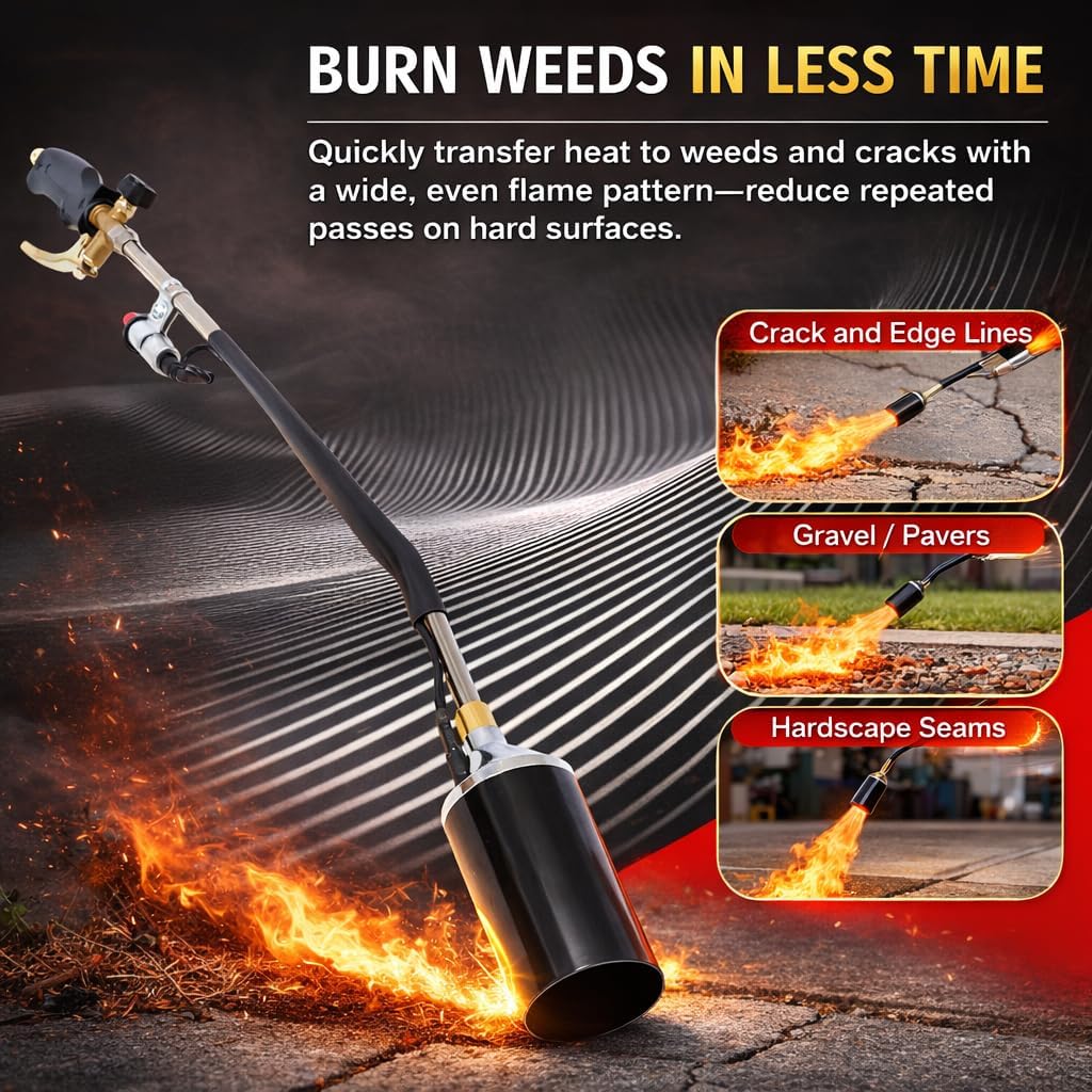 Propane Torch Weed Burner, Max 3600°F Weed Torch with 10 FT Hose and Adjustable Flame, Heavy Duty Flame Blow Torch with Turbo Trigger and Push Button Igniter for Weeding Roofing Melting Snow Ice