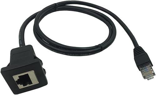 Miniatura 2 de CERRXIAN Cable de montaje en panel RJ45 macho a hembra LAN Ethernet Cat 5e (Negro)(3.3 ft)