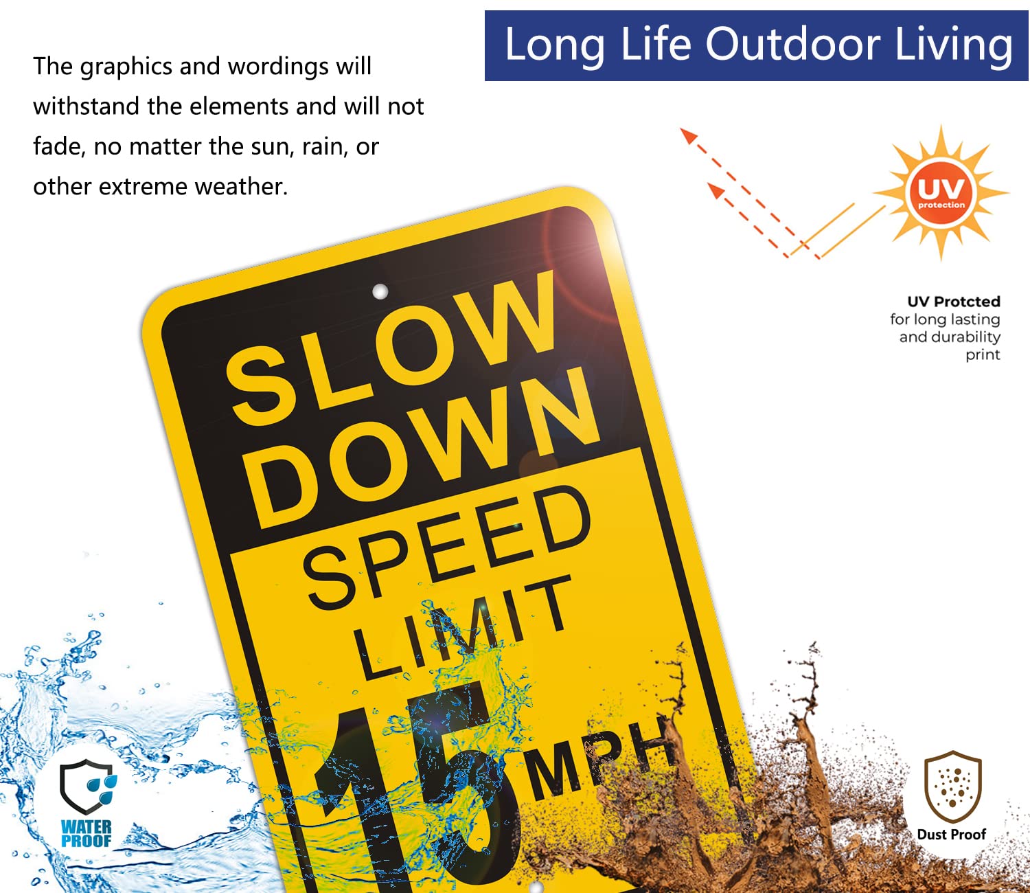 Slow Down Speed Limit 15 MPH Sign 2 Pack Metal Reflective 15MPH Signs Slow Traffic Signs 12" x 18" Rust Free Aluminum Easy Mounting Outdoor Use Waterproof Sturdy