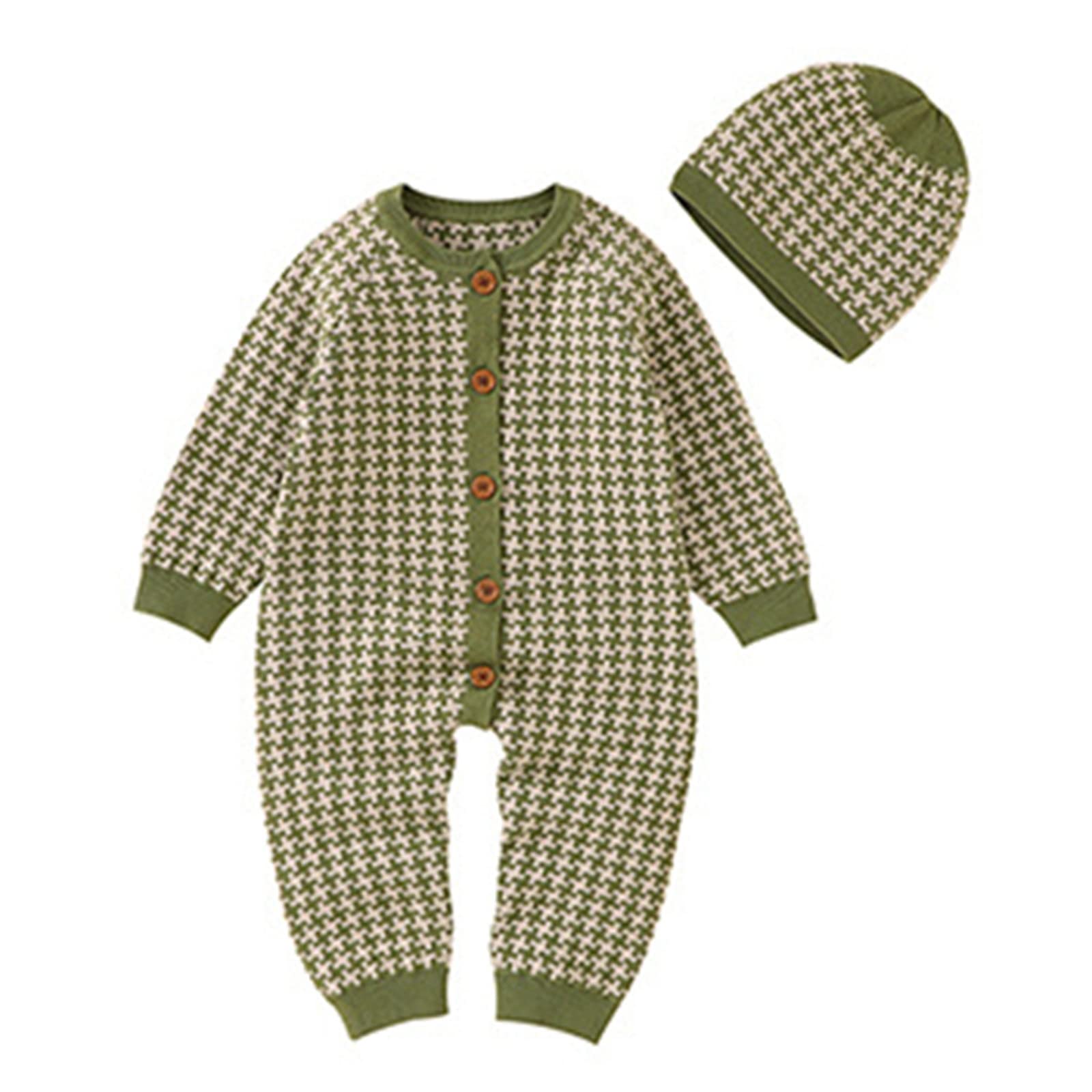 Newborn Infant Boy Girl Solid Knitted Sweater Baby Jumpsuit Romper Cotton Caps Hat Outfits Sets Clothes Boys Soft Sweater