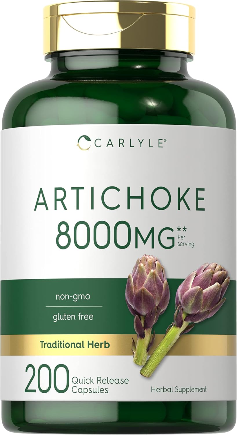 Artichoke Extract Capsules 8000mg 200 Count NonGMO, Gluten Free Supplement by Carlyle