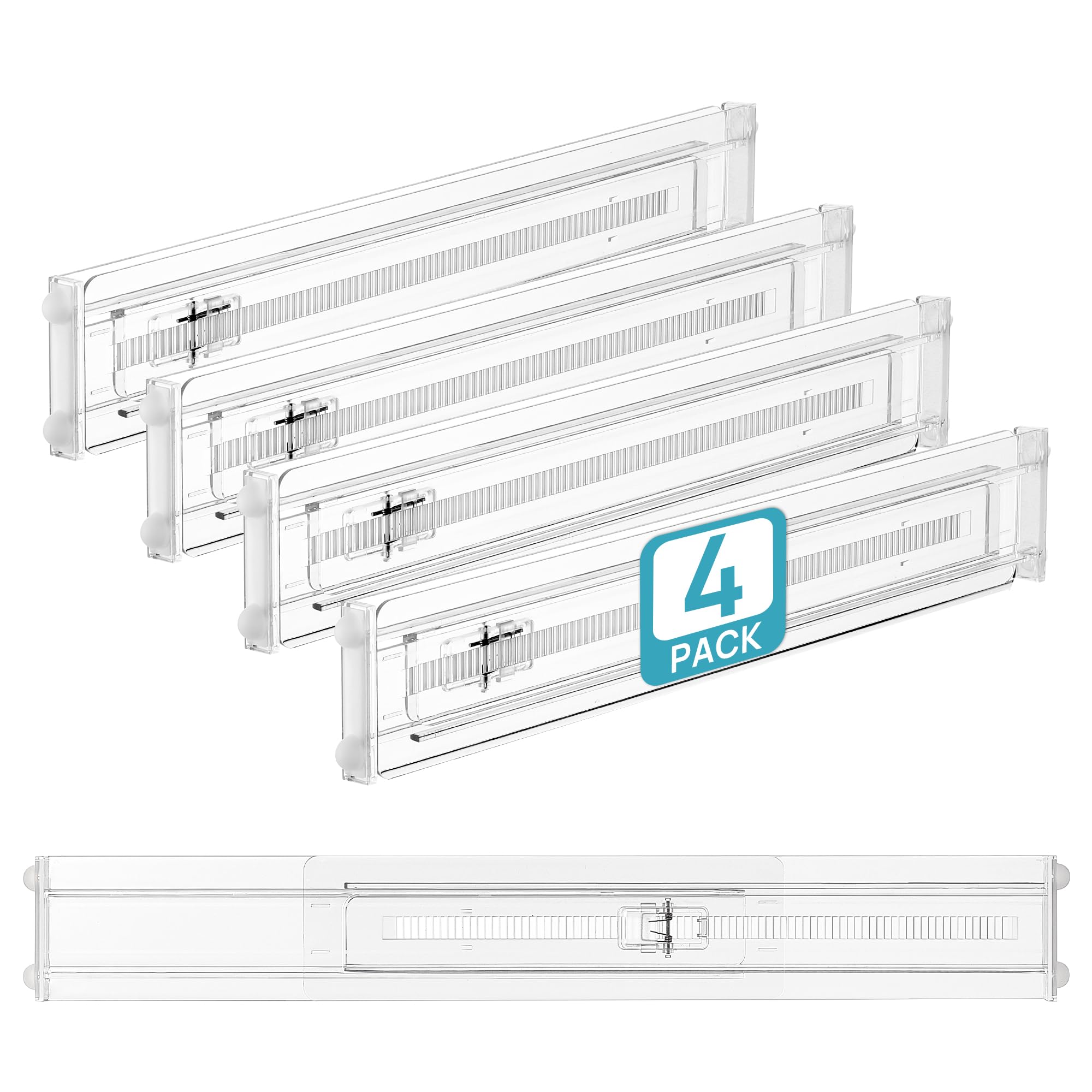 Vtopmart 4 Pack Shallow Drawer Dividers, Adjustable 2.3" High Expandable from 12.9"-21.4" Kitchen Drawer Organizer, Clear Plastic Separators in Kitchen/Bedroom/Bathroom/Vanity/Office Storage — image 1
