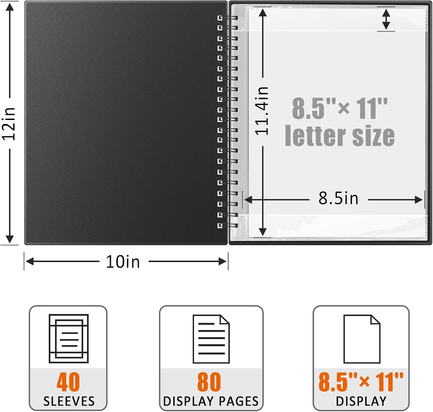 tutata Sheet Music Folder, Spiral Binder Organizer for Sheet Music, Double-Sided Writable 40 Sleeves Display 80 Pages, Lay Flat, Fits 8.5 x 11 inch Letter Size Paper, Black
