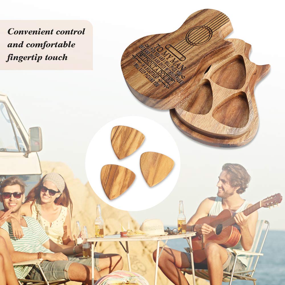 Étui à Médiators En Bois Personnalisable Avec 3 Médiators Gravés - Coffret Cadeau Pour Guitariste
