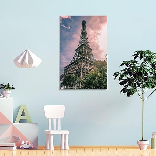 Miniatura 4 de Póster artístico de la Torre Eiffel en París, Francia, arte en lienzo, decoración de sala de estar, marco sin marco, 12 x 18 pulgadas (11.8 x 17.7