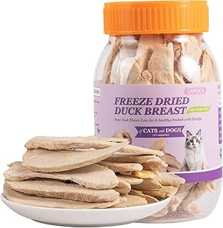 Freeze-Dried Duck Breast Dogs & Cats Treats - Single Ingredient Food Toppers High Protein Snacks, Grain Free Crunchy Training Rewards (3.5oz)