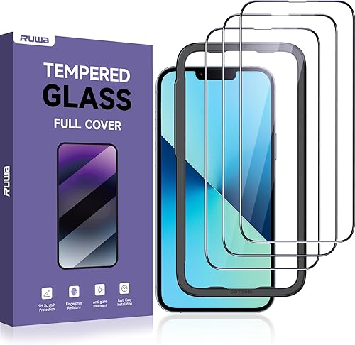 Protector de pantalla para iPhone 13 Pro Max y iPhone 14 Plus 6.7 pulgadas Paquete de 3 Película de vidrio templado con marco de fácil instalación,