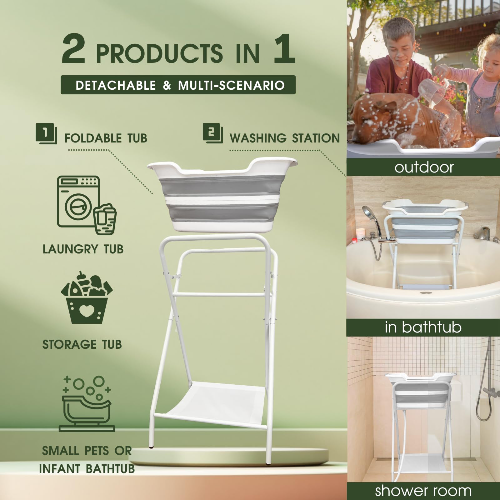 Collapsible Dog Bathtub With Stand - Elevated Portable Pet Washing Station For Small Dogs & Cats