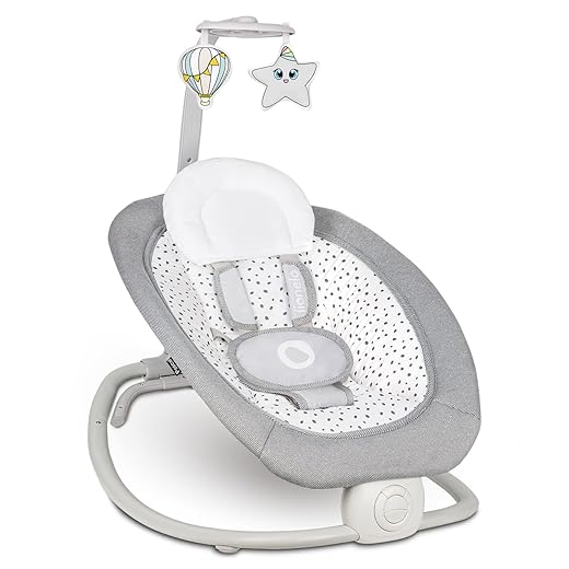 LIONELO Pascal Wipstoel & Babyschommel, Verstelbare Rugleuning 4 Posities, Zachte Vibraties, 5 Melodieën, Afneembare Speelboog, Wasbare Bekleding, Compact en Lichtgewicht, tot 9 kg