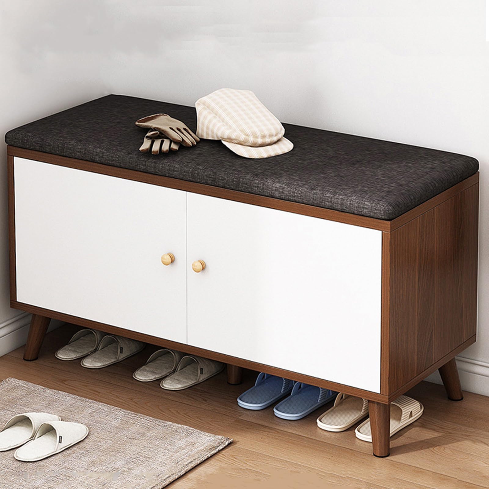 Banc de rangement à chaussures marron noir avec assise industrielle