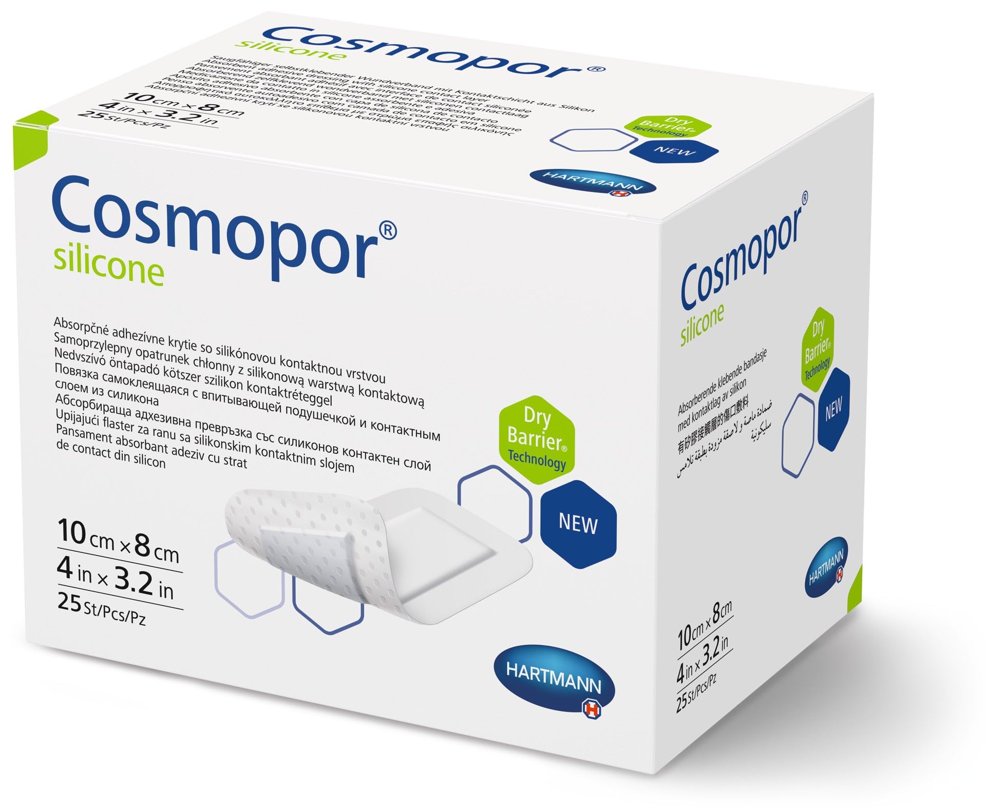 COSMOPOR - Apósitos de silicona para heridas, 8 x 15 cm, 25 unidades