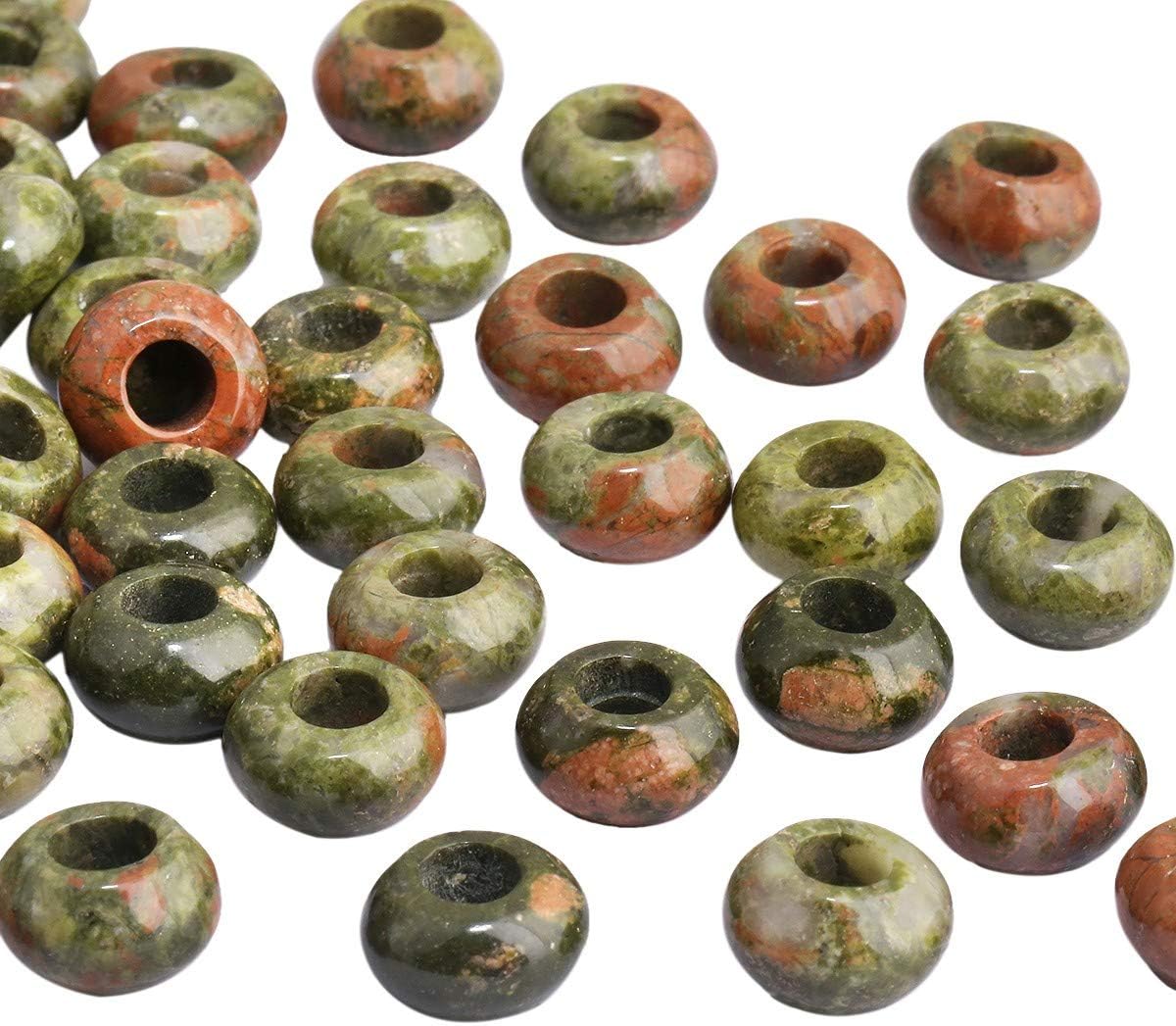 TUMBEELLUWA Natural Gemstone Beads for Jewelry Making, Rondelle Large Hole Loose Beads Pack of 15,Unakite(6x12 mm) - Image 4