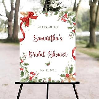 Merry Little Christmas Bridal Shower Welcome Sign Poster Canvas - Holiday Bridal Shower Decorations for Girls Party, Winter Wedding Announcement Signage for Bride to Be, Xmas Themed Event Supplies