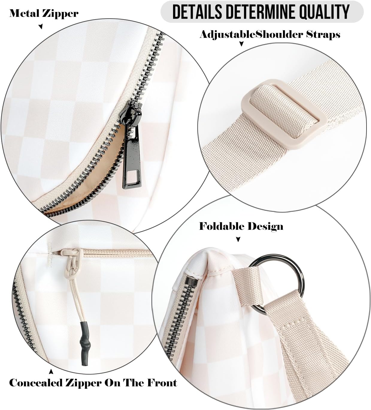 Checkered Crossbody Messenger Bag, Black and White Pattern, Adjustable Shoulder Strap - Image 6