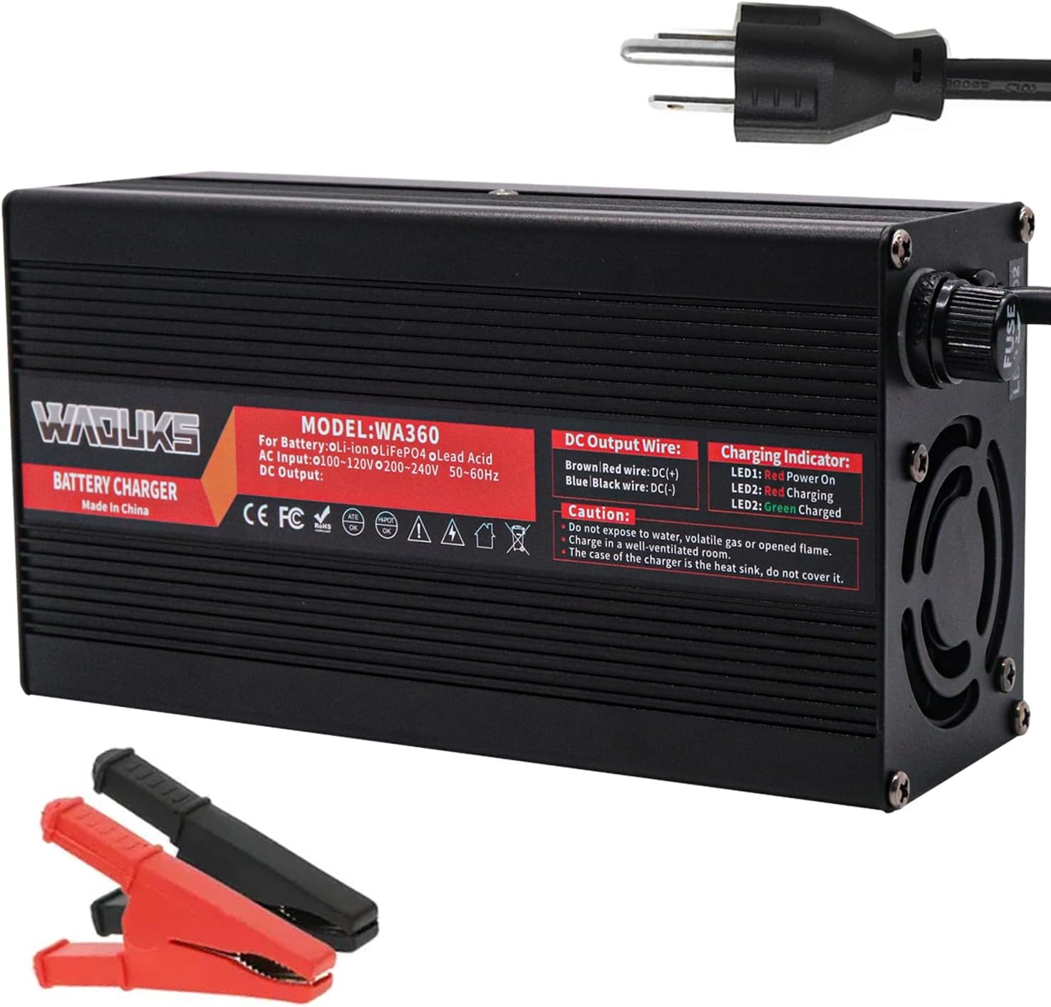 16.8V 20A Charger 16.8V Li-ion Battery Charger Output Alligator Clip Used for 4S 14.8V Lithium Battery Pack