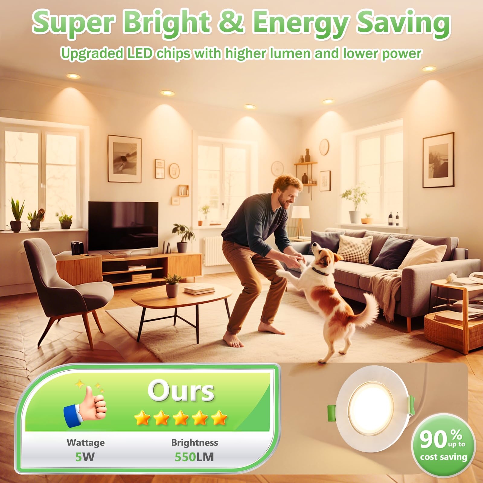 YindaLux 6x Foco empotrable LED 230V 5W 550LM 45° Orientable IP44 Spot de techo 2700K Luz cálida Spot LED Taladro 68mm Luz empotrada Plana GU10 Spots empotrable para Baño Salón Blanco, No regulable