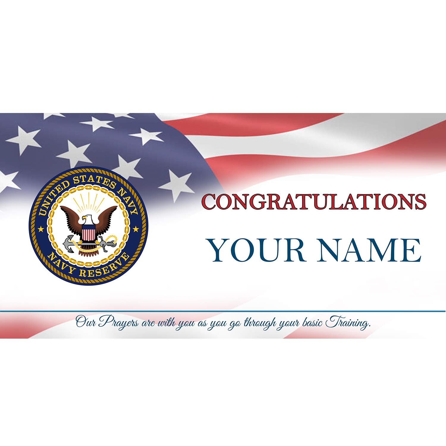 BANNER BUZZ MAKE IT VISIBLE Congratulations United States Veteran Navy Personalized Name Banner 11 Oz Vinyl PVC Flex Banners with Hemmed Edges & Metal Grommets Free (6' X 3')