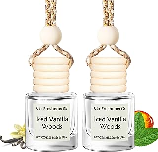 Hanging Car Air Freshener, Long Lasting Essential Oil Diffuser, Non-Toxic Iced Vanilla Woods Scent, Cute Car Fresheners for Women, 2 Pack Made in USA