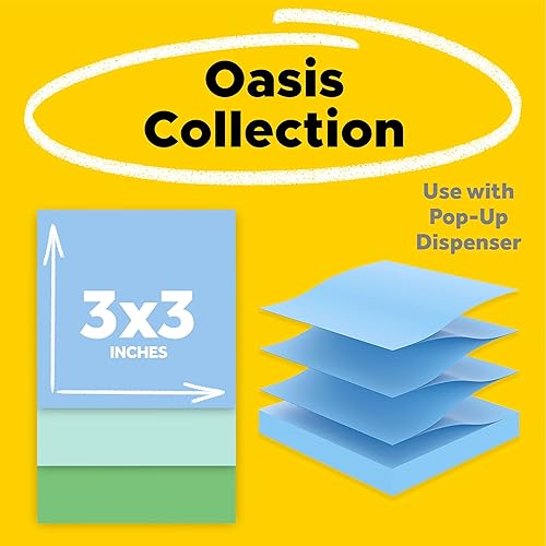 Miniatura 2 de Post-it Notas emergentes superadhesivas 100% recicladas, colección Oasis, 3 pulgadas x 3 pulgadas, 70 hojas, 18 blocs, suministros escolares y