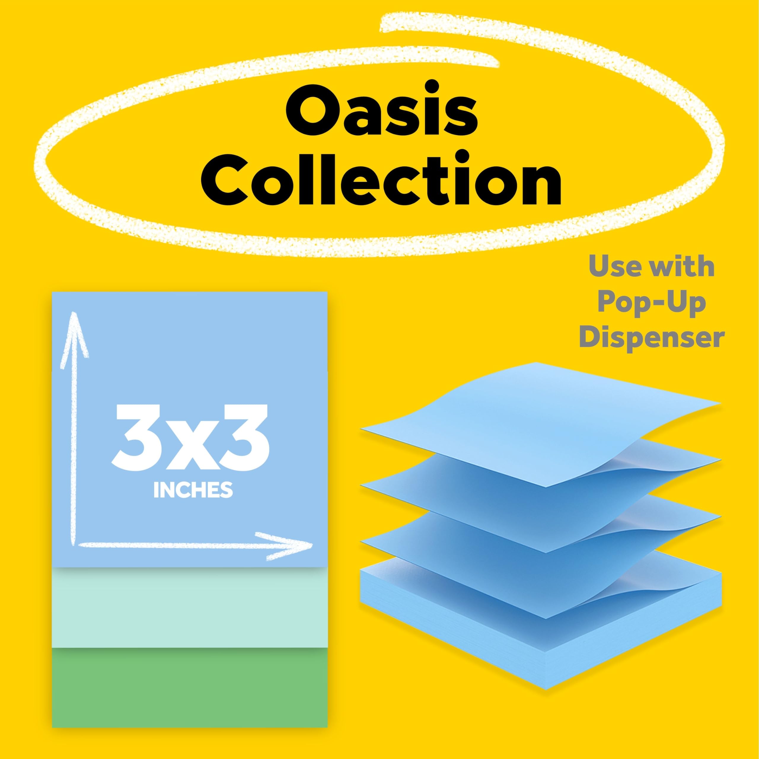 Post-it Super Sticky 100 Recycled Pop-up Notes Oasis Collection 3 in x 3 in 70 Sheets 18 Pads — view 2