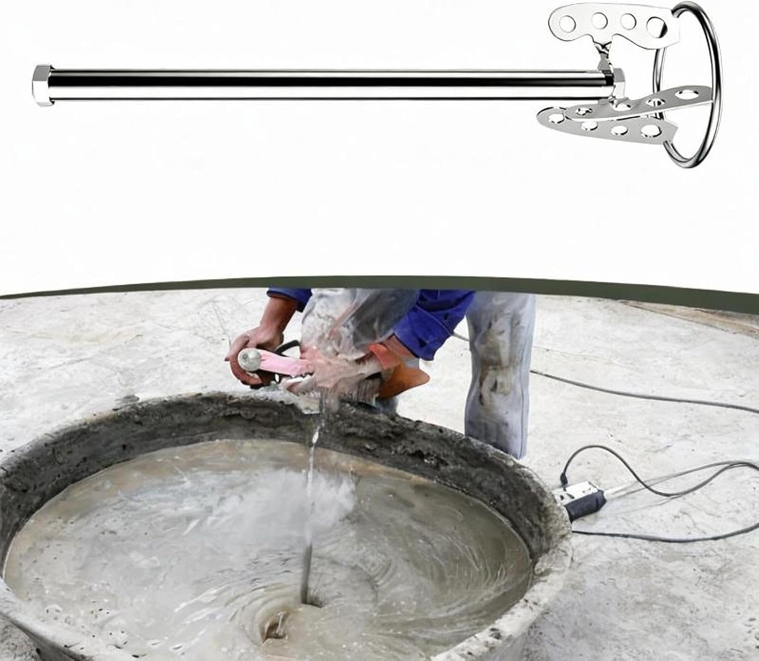 Cement Mixing Rod Stainless Steel Mixing Paddle Stirring Rod Handle Drill Attachment for Construction Projects Renovation Painting Supplies DIY, M22