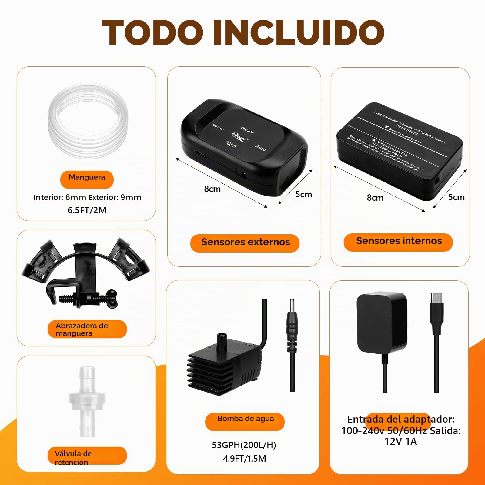 Hygger Sistema ATO Automático para Acuario, Sistema de Reabastecimiento de Agua para Peceras con Sumergible Bomba, Kit Controlador Sistema de Recarga Automática de Nivel de Agua para Acuario