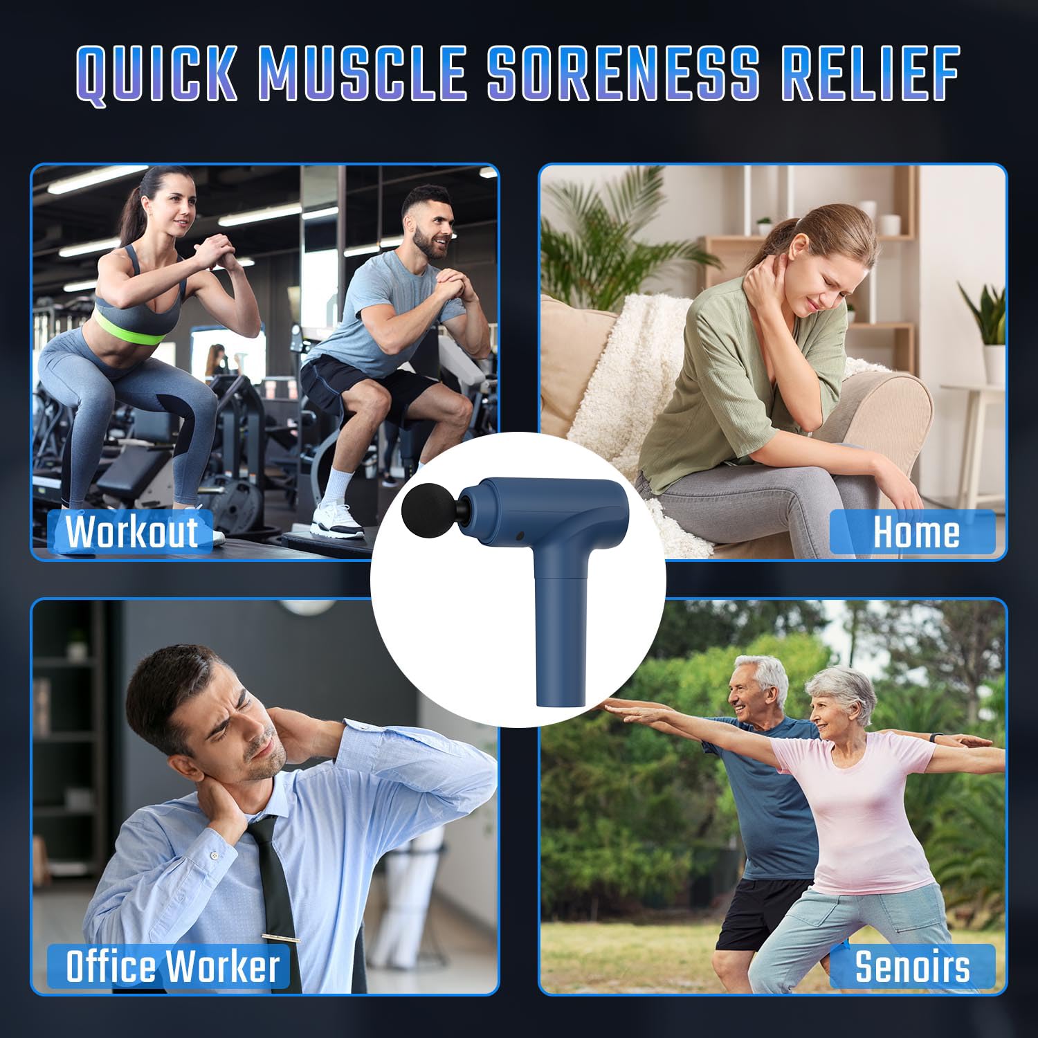 cotsoco Massage Gun Deep Tissue, Fathers Day Dad Gifts, Muscle Massage Gun with 9 Attachment Heads 20 Speeds & Silent Brushless Motor for Pain Relief, Handheld Percussion Back Massager Gun view 7
