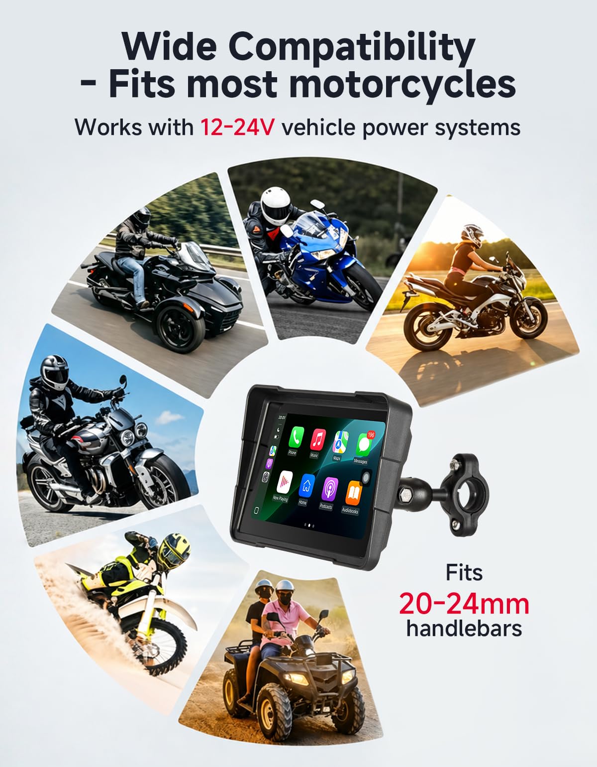 KEMIMOTO Motorrad Carplay Display 5 Zoll, Wireless Apple Carplay & Android Auto, Wasserdicht IP67 Motorrad Navi, Handschuh Bedienung, Automatische Helligkeitsanpassung, HD-Farbdisplay