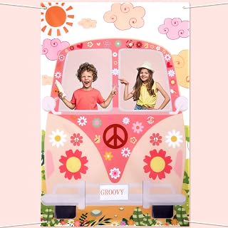 Hippie Bus Decor Groovy Party Decorations 59x39inch in Size Bus Photo Prop for 60's or 70's Party Decorations Hippie Groovy Backdrop Birthday Hippie Bus Photo Booth Party Accessory