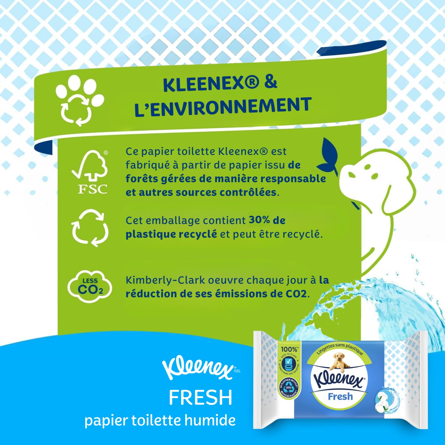 KLEENEX Papel higiénico Fresh Wet (12 paquetes de 42 hojas), desechable en el inodoro, 100% fibras naturales, sin plástico, sin fragancia, sin alcohol