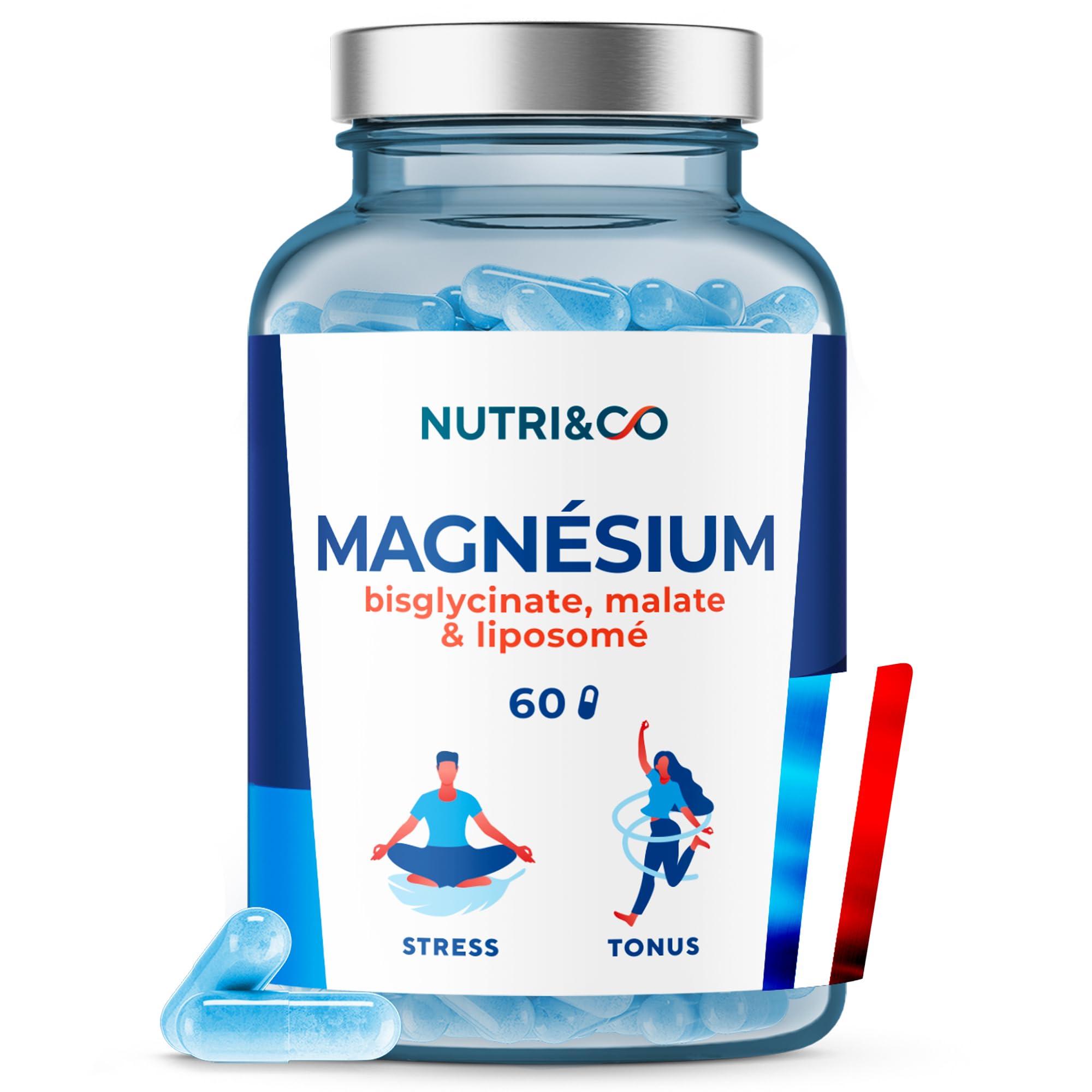 NUTRI & CO Magnesium Bisglycinate Malate Liposome + Vitamin B6 Bio-Active – 300mg/d High Absorption – Superior to Marine Magnesium – Fatigue Stress – 60 Vegan Capsules Packaged in France