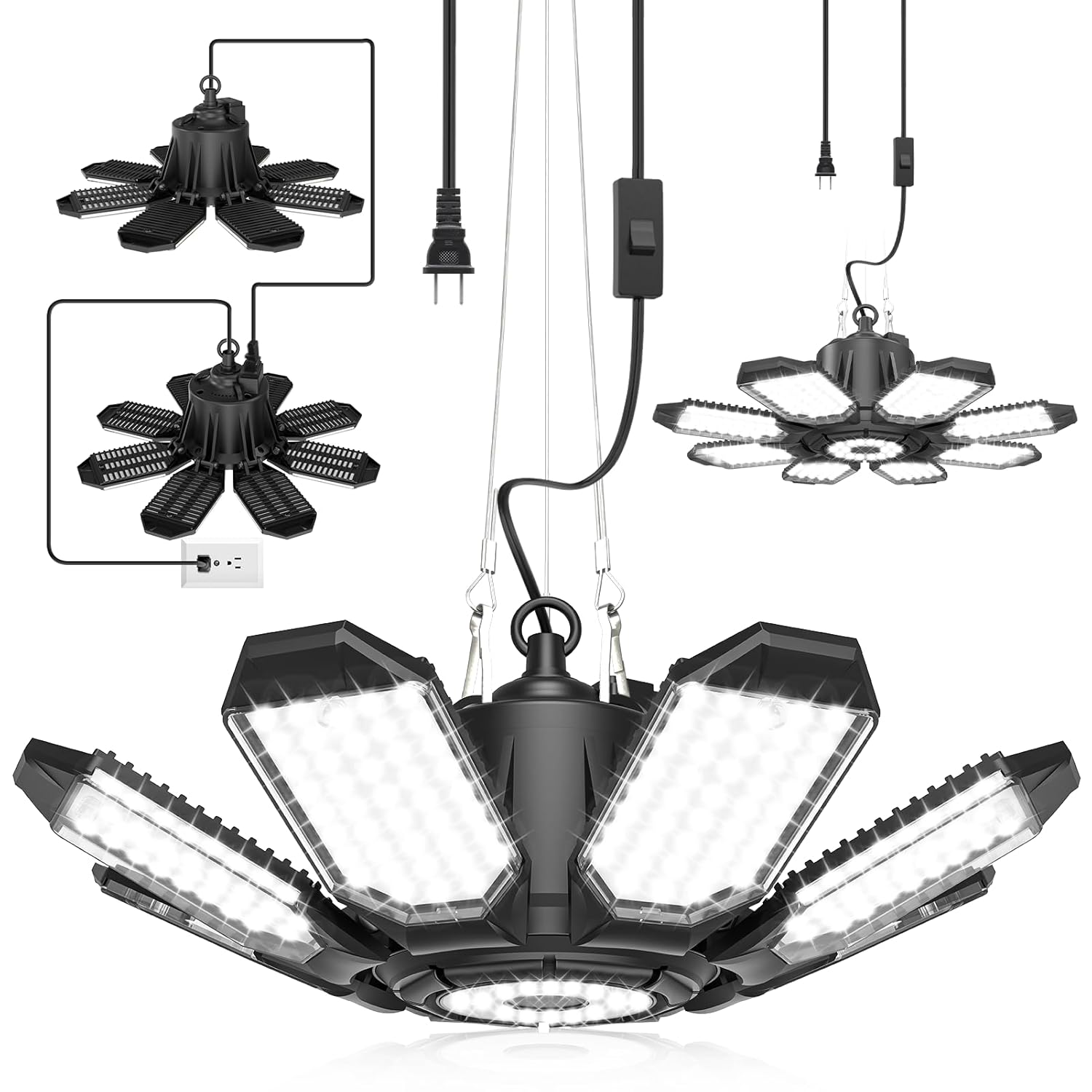 Plug in Garage Light 2 Pack 25000LM Linkable LED Shop Light with 9 84ft Power Cord and Switch
