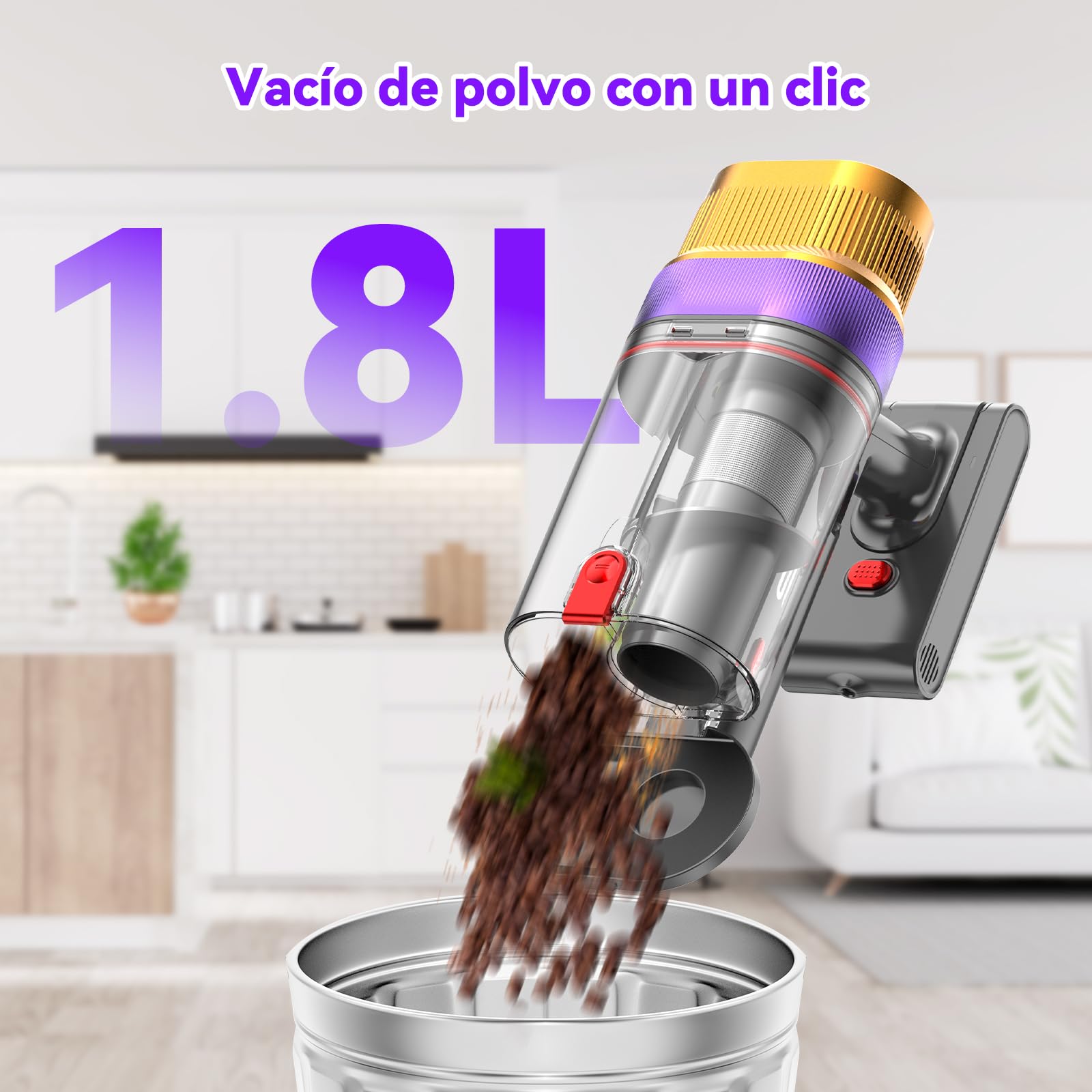 Vistefly V15 Ultra Aspiradora sin Cable, 58kPa/600W/70Mins Aspiradora Escoba Sin Cable, Cepillo Antienredos y Sistema de Filtración HEPA, Apto para Pelo de Mascotas, Apto para Alfombras y Suelos Duros