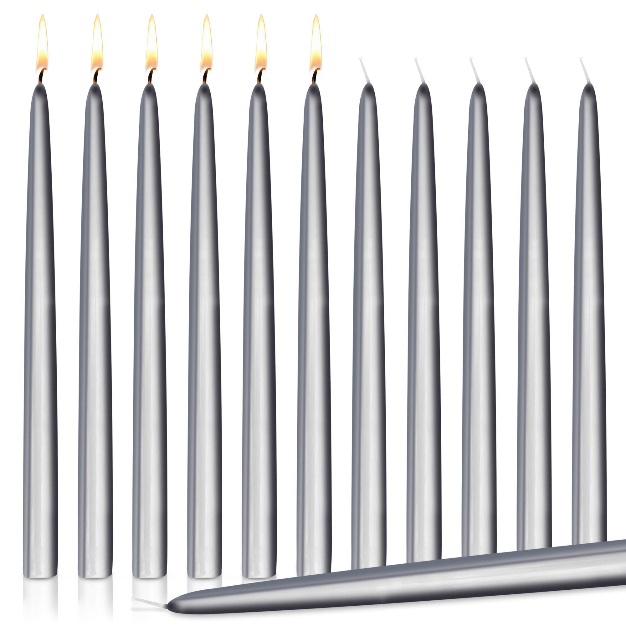 HiglowDripless Taper Candles 10" Inch Tall Wedding Dinner Candle Set of 12 (Color of The Tapers are Core and Overdiep) 10" Inch Silver unknown