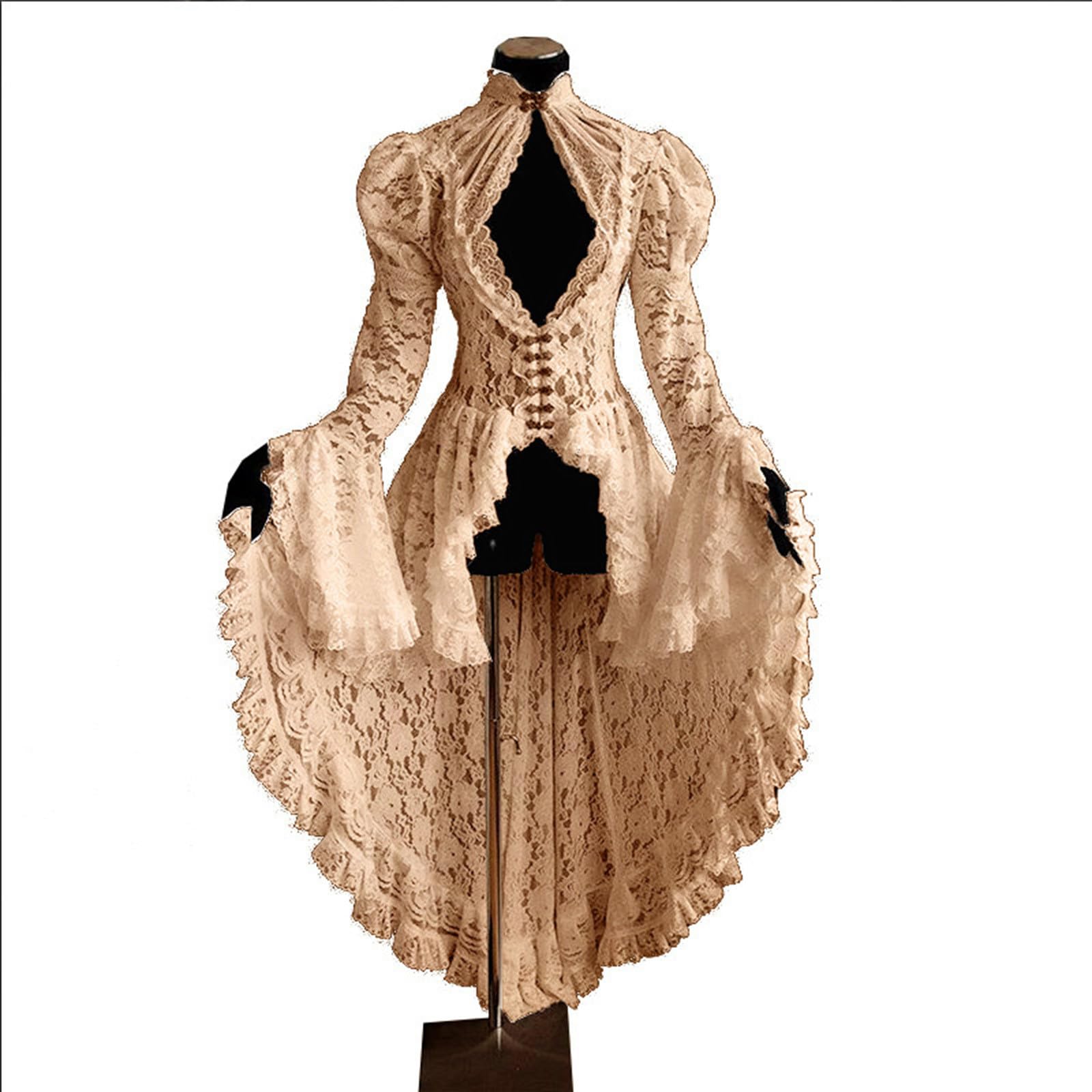 Damen Gothic Mittellange Abendkleider L-4XL Spitze Mesh Lange äRmel Kalte Schulter Halfter Rundhalsausschnitt GroßEr Saum Totenkopf Vintage Hepburn Partykleid Frauen MäDchen Umstandskleider