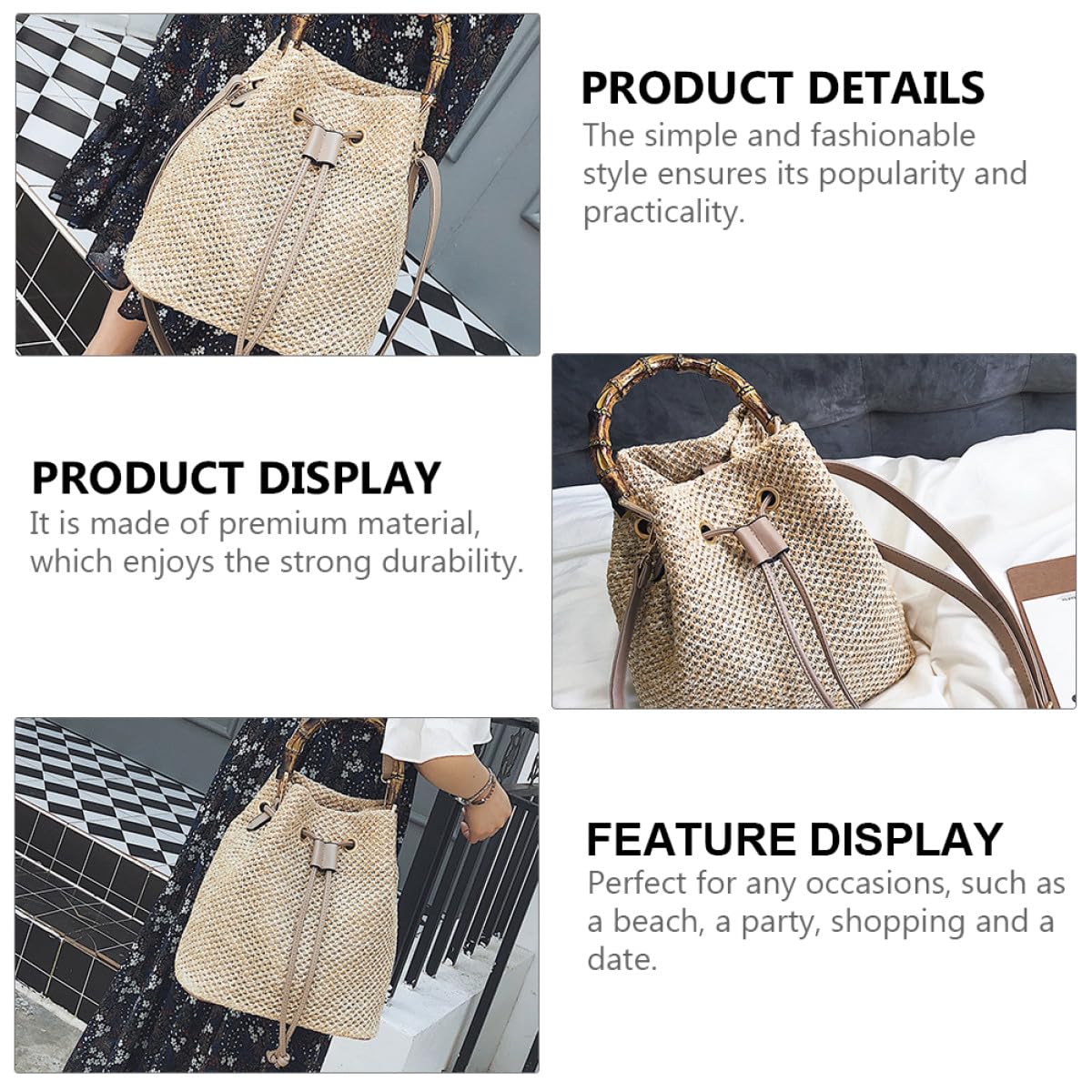 ifundom Borsa Secchiello Intrecciata in Lino e Poliestere, Khaki | Tracolla Crossbody Intrecciata, Chiusura a Coulisse, Stile Semplice e Generoso