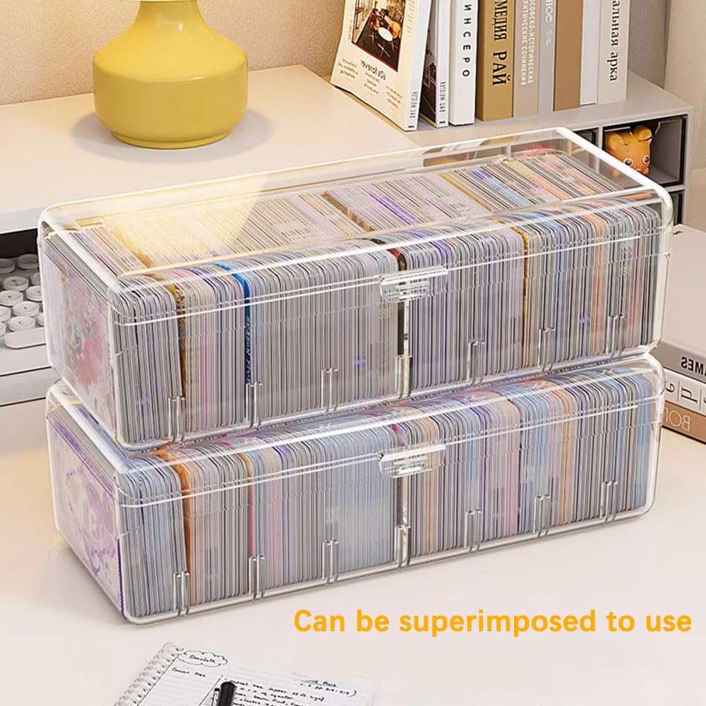 2Pcs Caja para Tarjetas, 24,8 x 10 x 7,5 cm - Organizador Transparente con Separadores Ajustables, Ideal para Tarjetas de Estudio, Tarjeta de Visita, Notas y Tarjeta de Colección