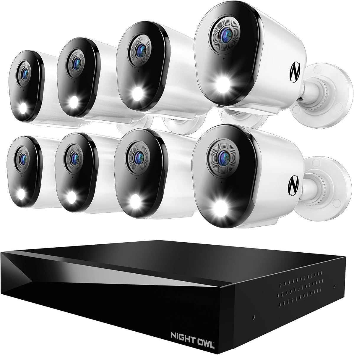 Audio bidireccional Sistema de cámara de seguridad para el hogar con vídeo DVR de 12 canales con (8) cámaras de disuasión 4K HD con cable para interiores/exteriores y disco duro de 2 TB (agregue hasta 4 cámaras Wi-Fi) (8 cámaras)