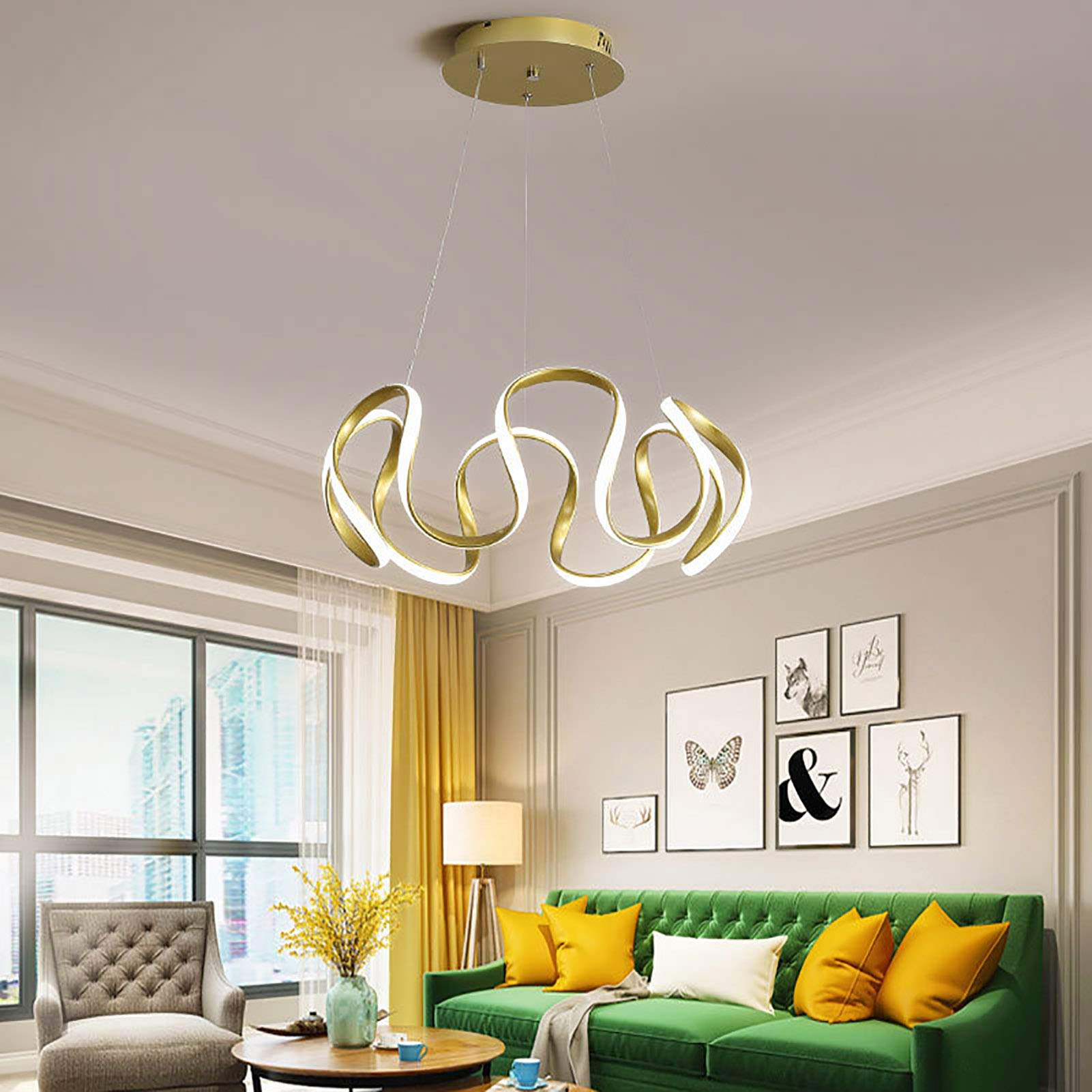 Contemporáneo Geométrico Anillo Candelabro,Moderno Fogón Led Durante La Luz,Oro Luz Blanca Accesorio De Iluminación De Techo Ajustable para Comedor Salón-Un 58x20cm(23x8inch)