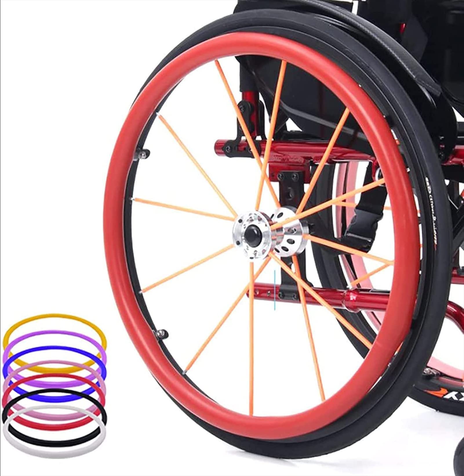 Rutschfeste Silikon-Abdeckung für Rollstuhl-Schiebefelgen, verschleißfest, Handschiebeabdeckung für 61 cm Rollstuhl-Räder, Schutzhülle für Hinterrad, 1 Paar
