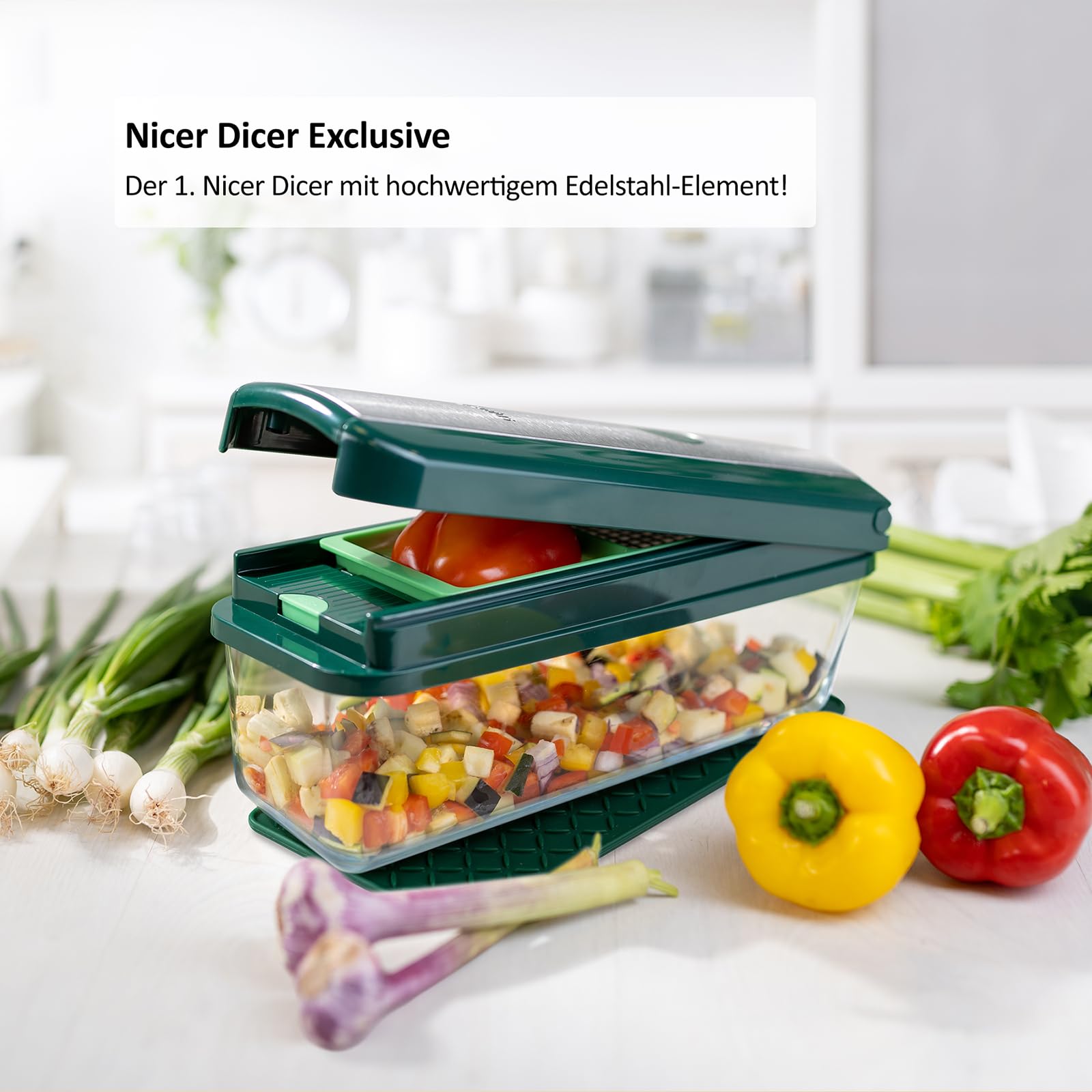 Genius Nicer Dicer Exclusive 30 tlg Gemüseschneider & Gemüse Hobel multifunktional- Mandoline, Würfelschneider, Julienne & Spiralschneider, Reibe, Zerkleinerer für Gurken, Kartoffeln, Obst