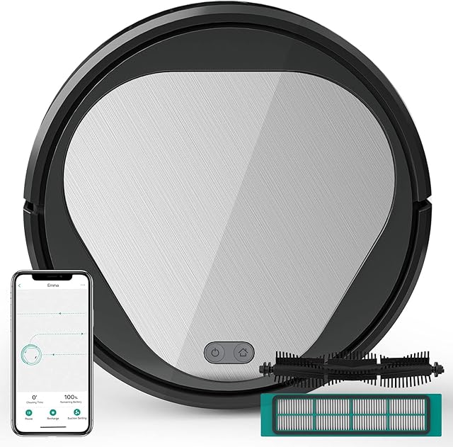 Robot Vacuum Cleaner Emma with Mopping, 4000Pa Suction, Voice Control with Alexa & Google Assistant, WiFi Connection, Self-Charging Robotic Vacuum, Cleans Hard Floors to Medium-Pile Carpets
