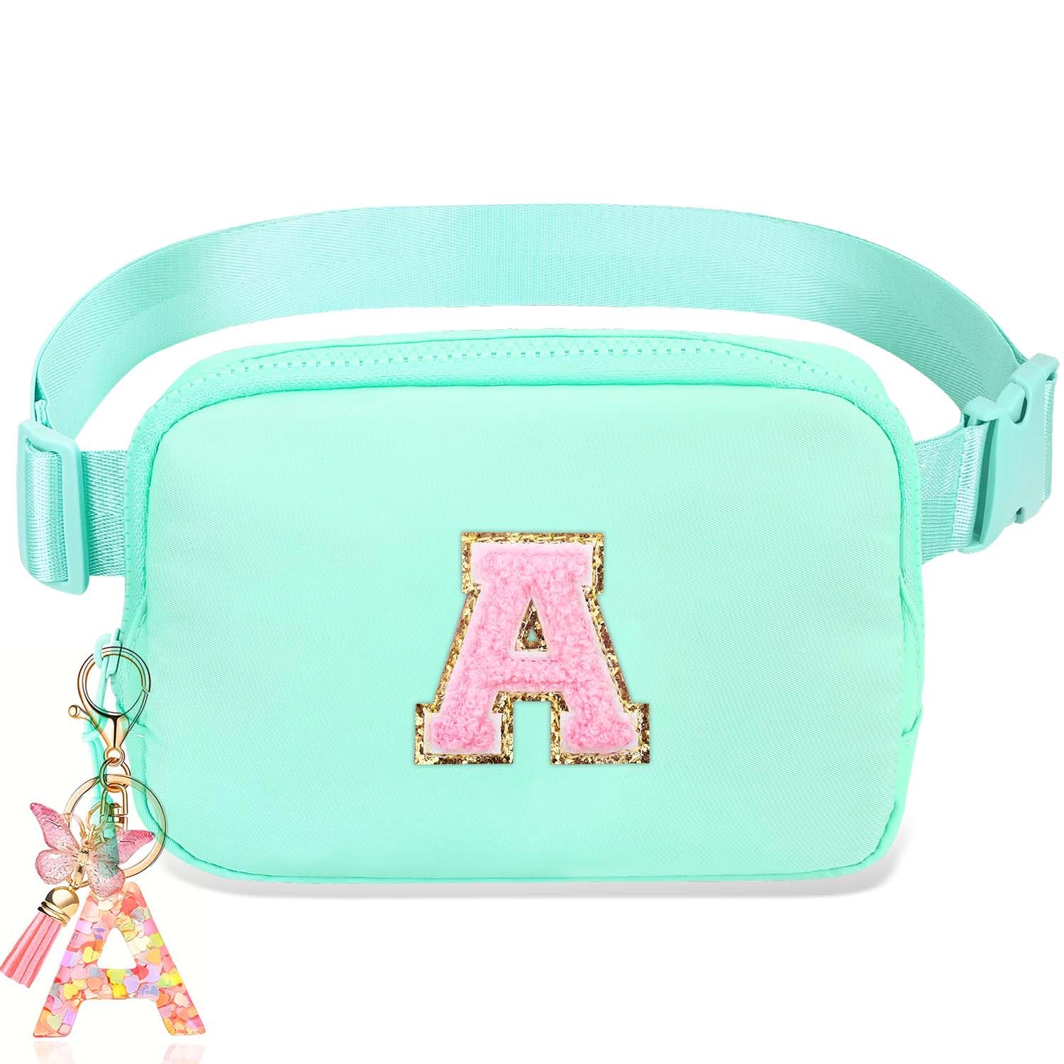 Birthday Gifts for Teenager Girls Kids - Personalized Belt Bag for Girls Women Fashion Waist Packs Trendy Travel Fanny Pack Crossbody Bags with with Initial Letter Patch Cute Stuff Mint Green A