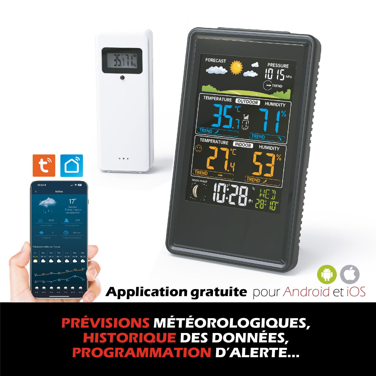 Station Météo Connectée connectée Wifi – 4 en 1 + 2 Capteurs Thermo-hygromètre