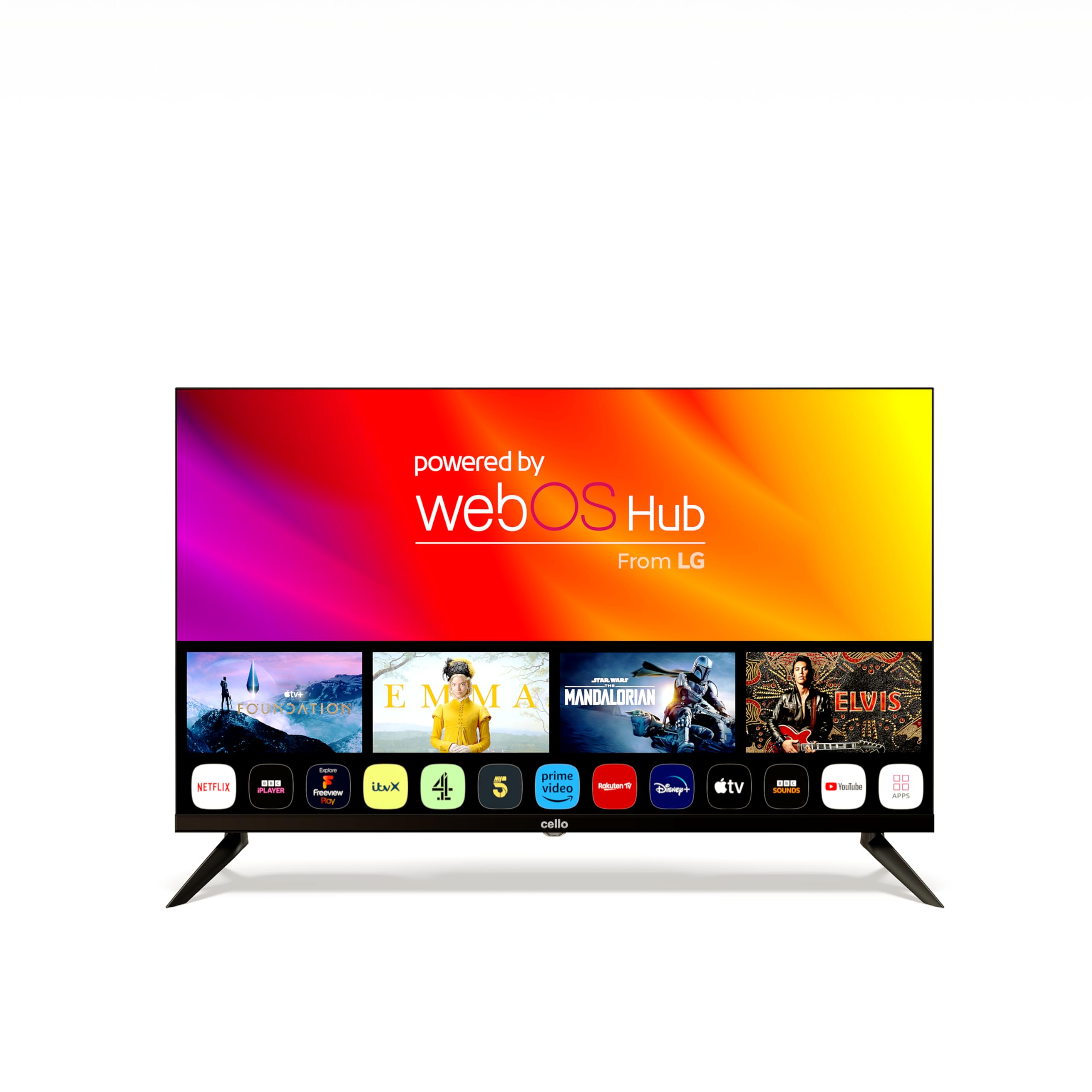 Cello 32-Zoll-Smart TV Rahmenloser, benutzerfreundlicher LED-Fernseher – Mit LG WebOS Integriert Netflix Apple+ Bluetooth Prime Video – Mit HDMI-, optischen, RF- und USB-Anschlüssen
