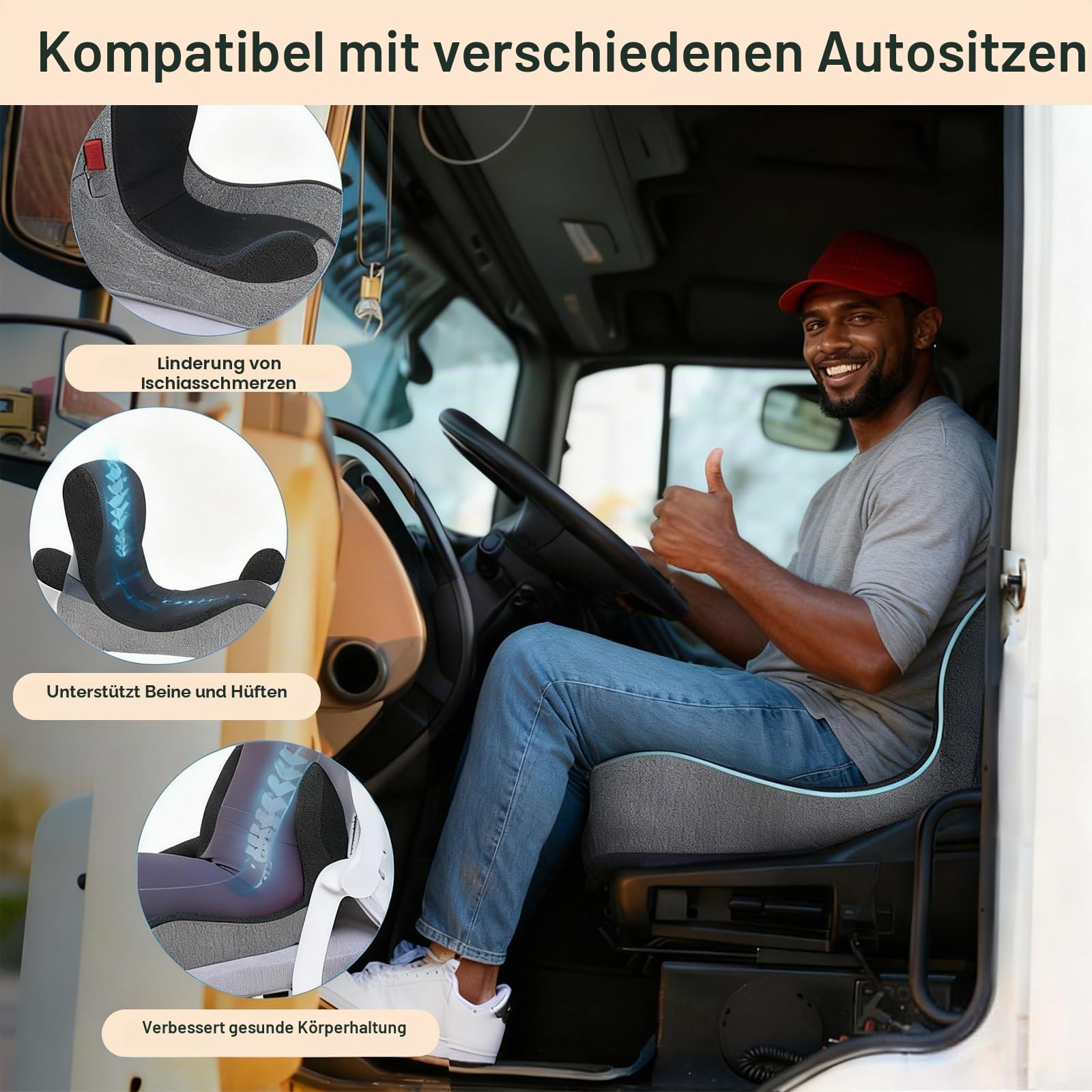 Ergonomisches Sitzkissen mit Rückenlehne, Sitzpolster für Bürostuhl & Auto, Sitzkissen mit Seitlicher Unterstützung für Entlastung von Rücken und Gesäßbereich