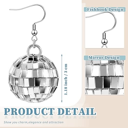 Miniatura 3 de 12 pares de aretes de bola de discoteca para mujer, aretes de bola de espejo de los años 60, aretes de discoteca de plata de los años 70, accesorios