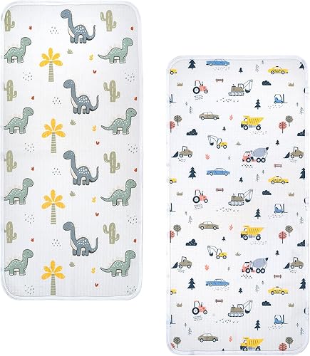 Miniatura 13 de haakaa Forro impermeable para cambiador, 100% algodón, suave y transpirable (2 piezas, 13 x 27.5 pulgadas, Dino Land+días a cuadros) Dino Land+días